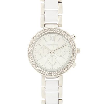 Ladies white diamante analogue watch